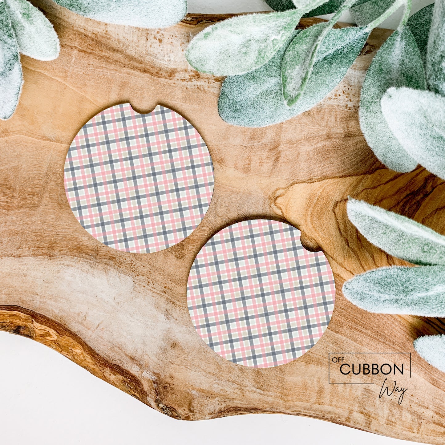 Pink Plaid Car Coasters
