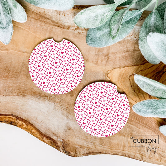 Red Block & Hearts Car Coasters