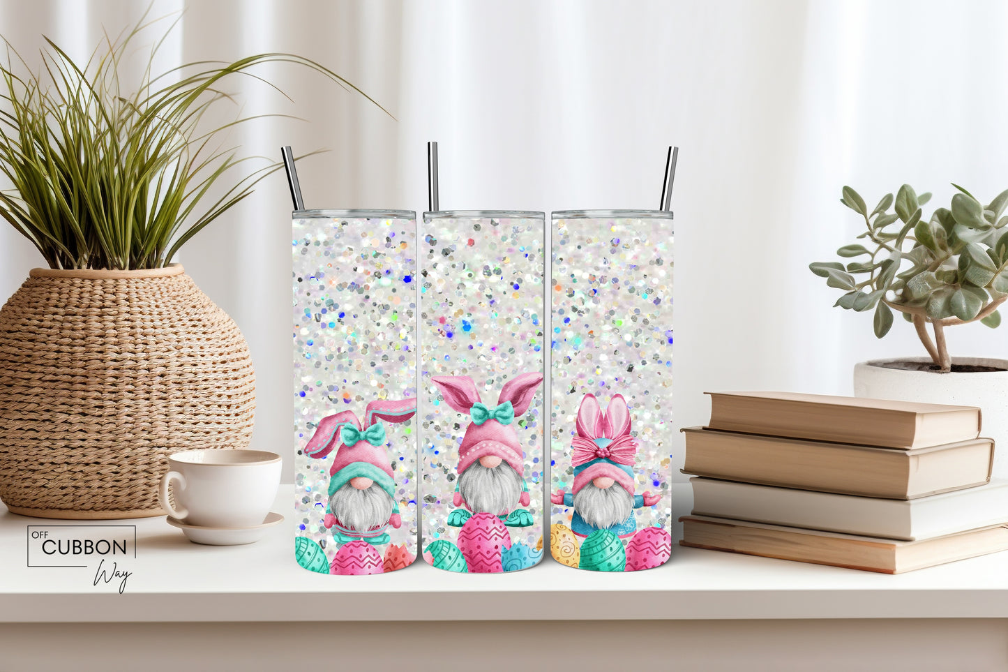 Easter Gnomes with Faux Glitter Tumbler