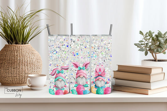 Easter Gnomes with Faux Glitter Tumbler