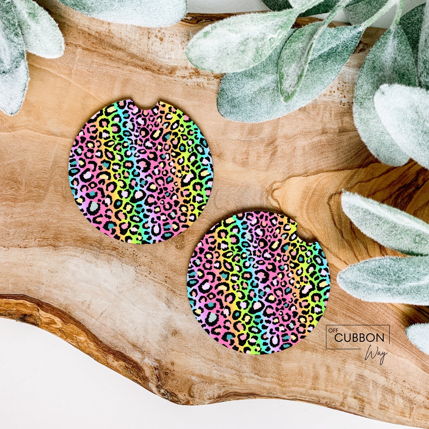 Rainbow Leopard Cheetah Car Coasters