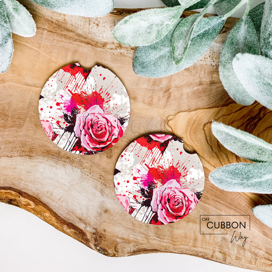 Red Rose Splat Car Coasters