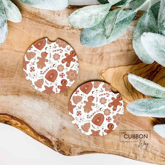 Retro Gingerbread Christmas Car Coasters