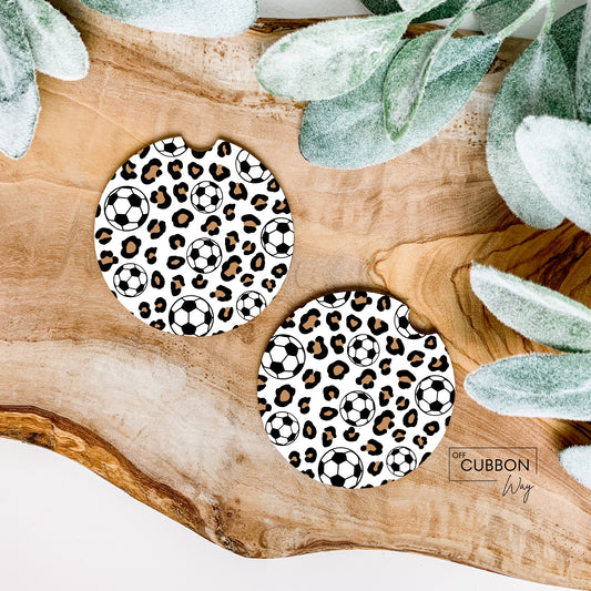 Soccer Ball Cheetah Car Coasters