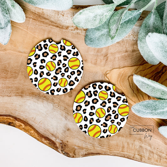 Softball Cheetah Car Coasters